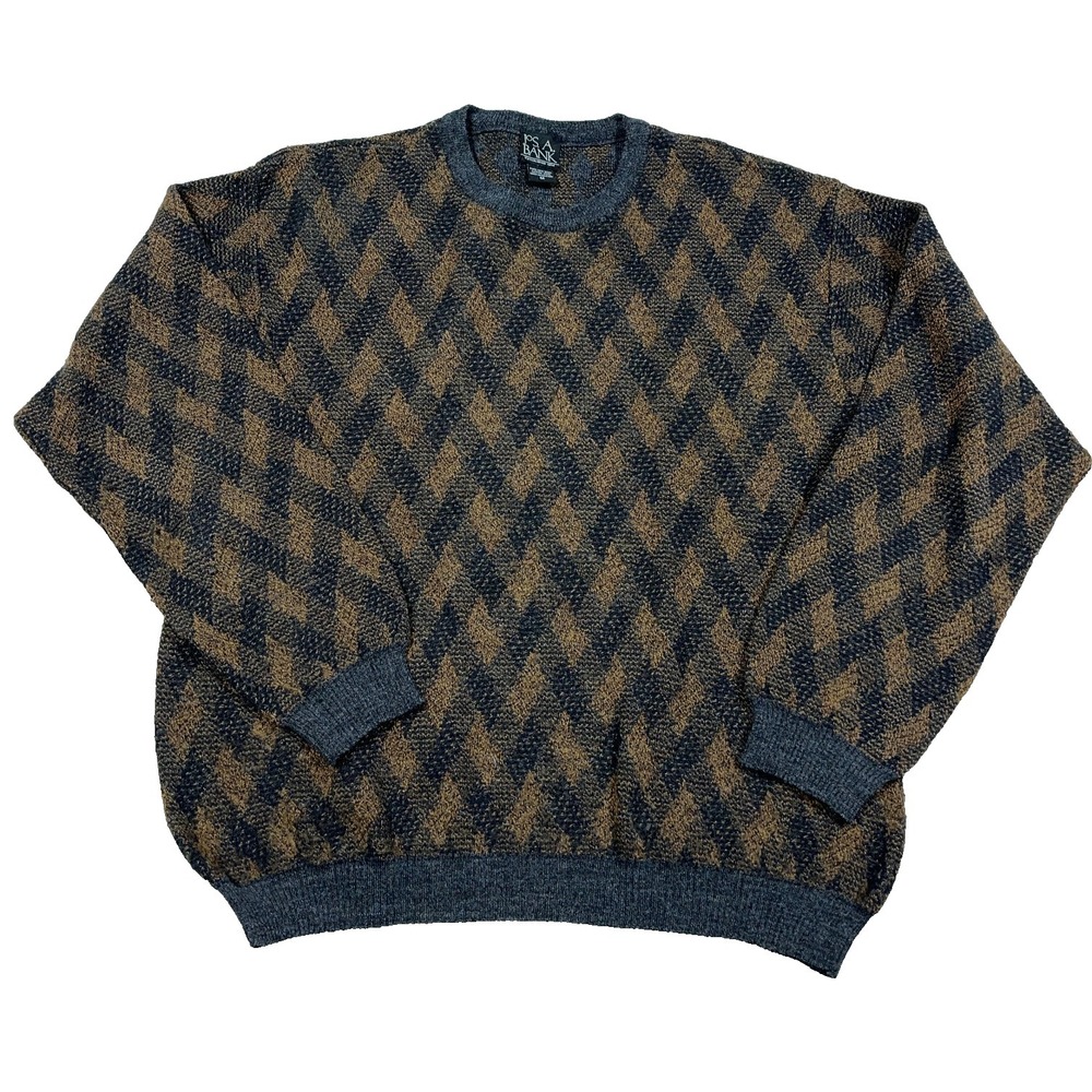 Jos A‎ Bank Sweater Men Medium Brown Merino Wool Crewneck Pullover Grandpa Solid